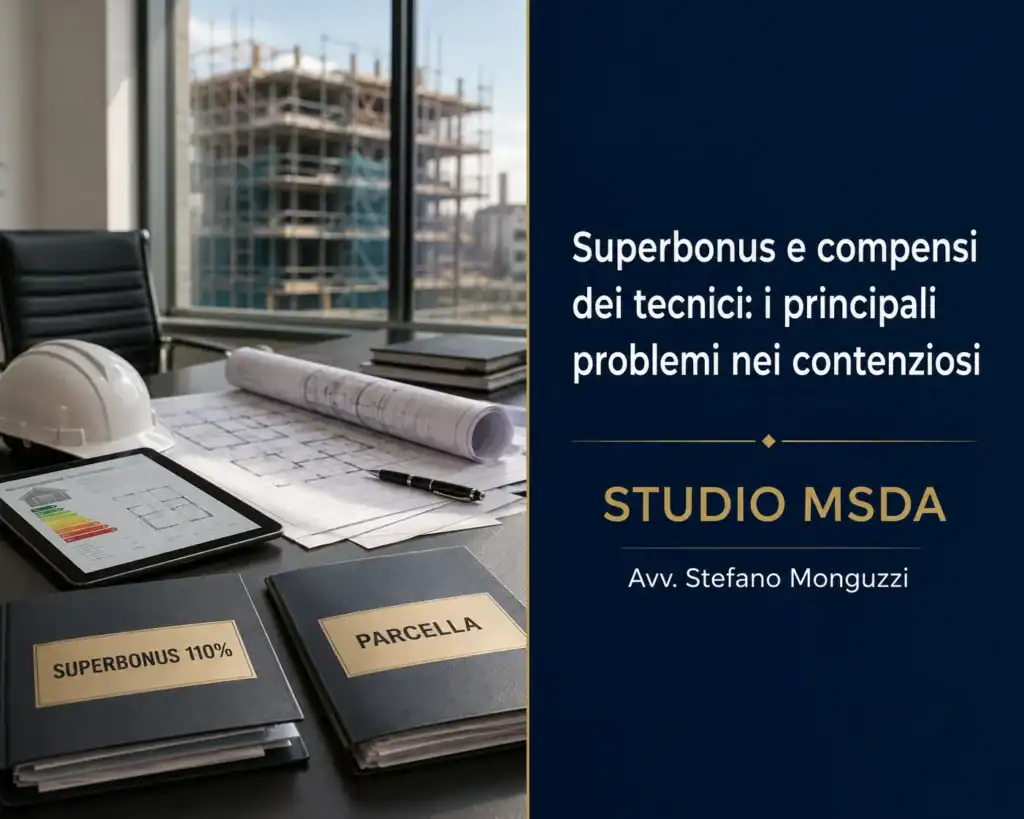 Superbonus 110% e compensi dei tecnici: problemi ricorrenti nei contenziosi relativi a incarichi professionali e lavori mai avviati o interrotti.