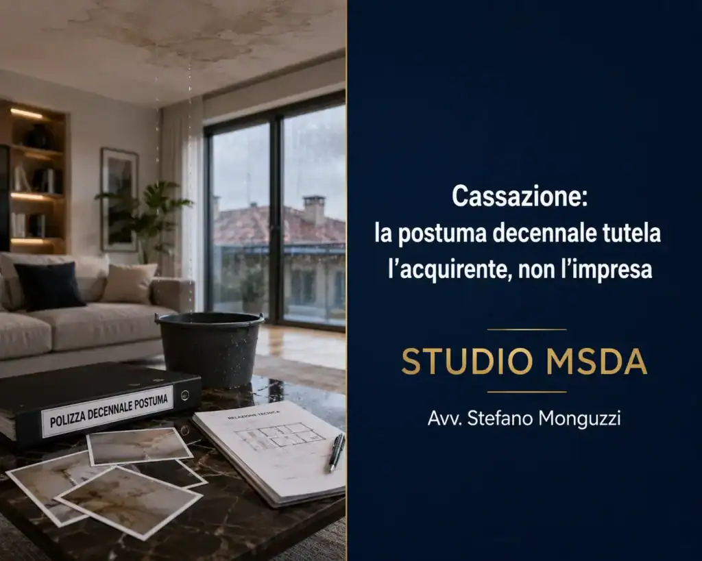 Polizza decennale postuma e gravi difetti costruttivi: la Cassazione chiarisce che la copertura tutela l'acquirente e non esonera l'impresa dalle proprie responsabilità per infiltrazioni e danni all'immobile.