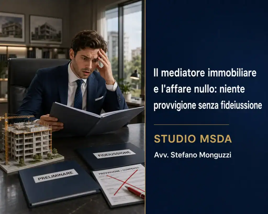 Mediazione immobiliare e diritto alla provvigione: la Cassazione esclude il compenso del mediatore in caso di preliminare nullo per mancata fideiussione dell'immobile in costruzione.